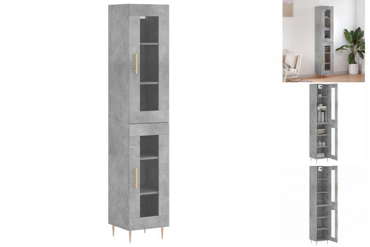 vidaXL Vitrine Highboard Betongrau 34,5x34x180 cm Spanplatte Glas Vitrine günstig online kaufen