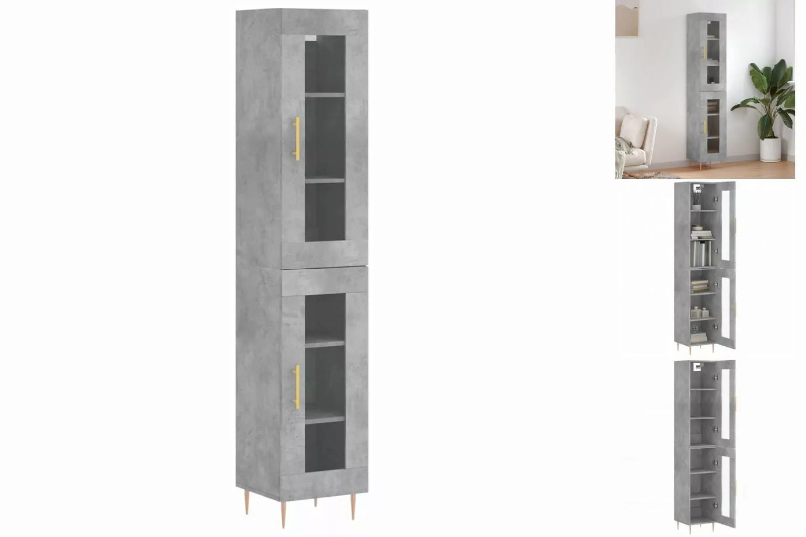 vidaXL Vitrine Highboard Betongrau 34,5x34x180 cm Spanplatte Glas Vitrine günstig online kaufen