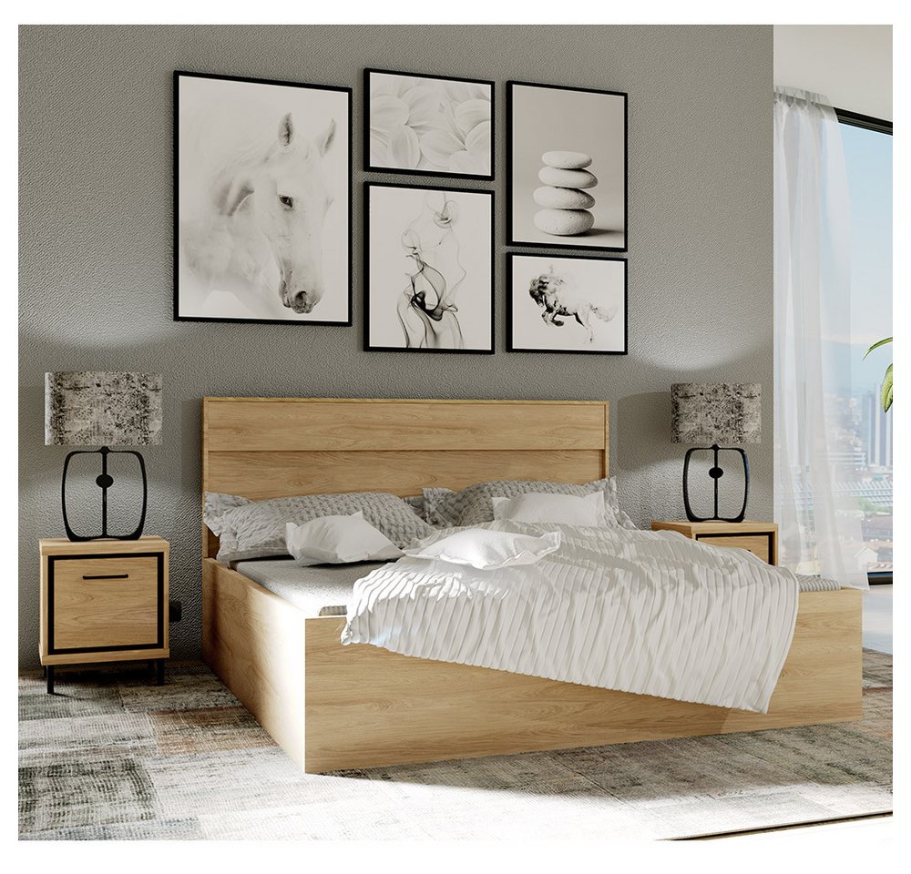 Lomadox Bett MEGARA-161, Jugendbett Nachttisch Ehebett in braun mit Eiche H günstig online kaufen