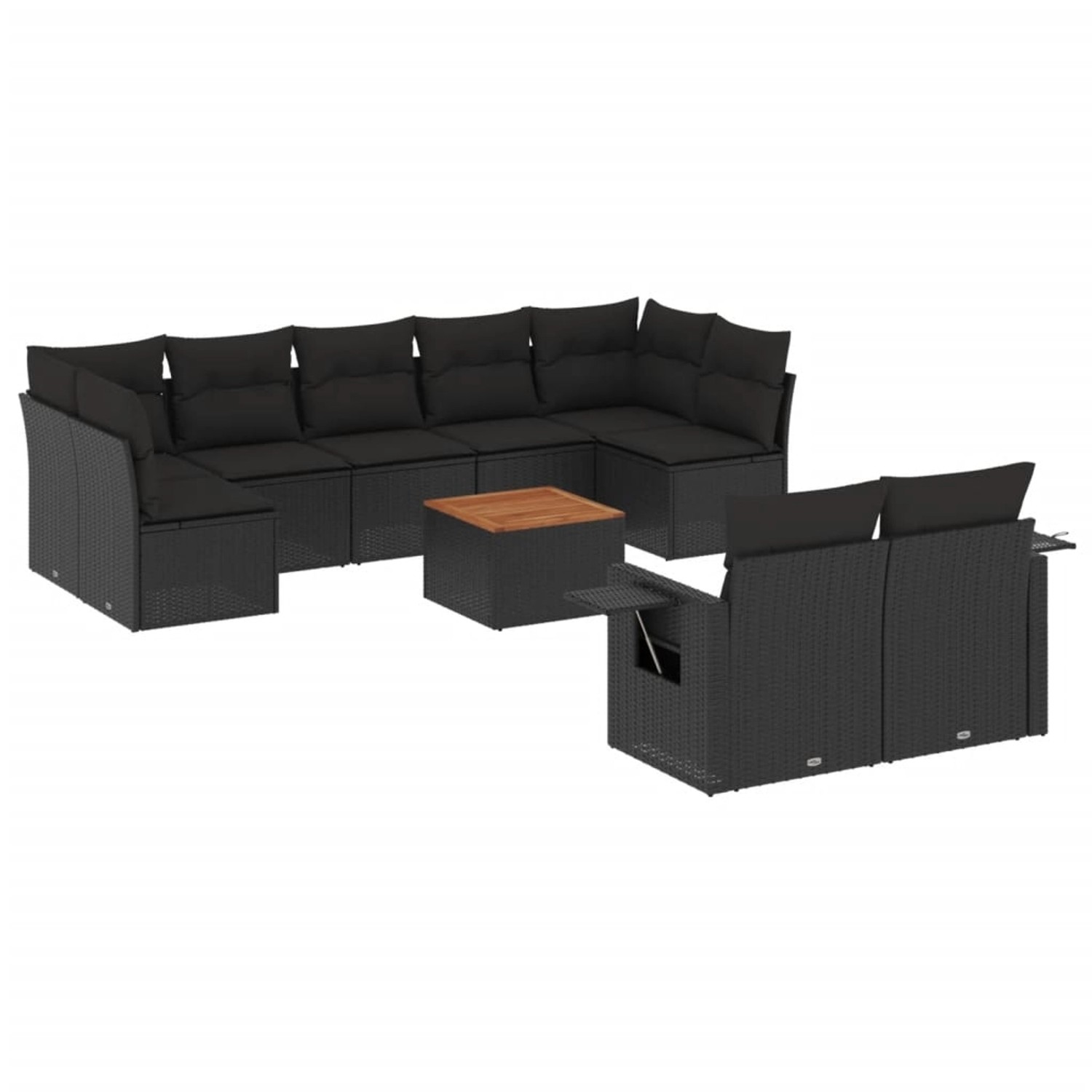 vidaXL 10-tlg Garten-Sofagarnitur mit Kissen Schwarz Poly Rattan Modell 121 günstig online kaufen