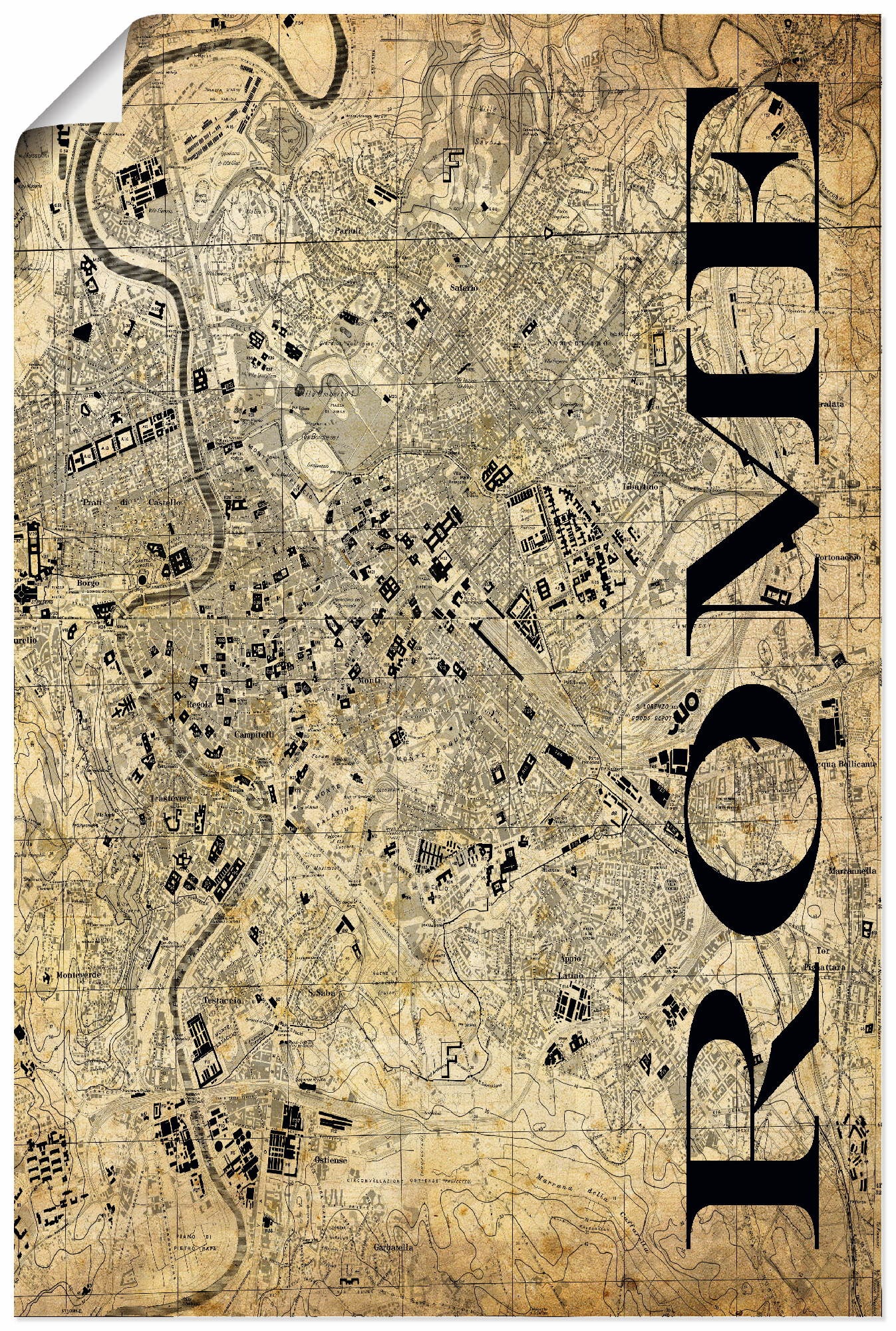 Artland Poster »Rom Karte Straßen Karte Sepia«, Italien, (1 St.), als Alubi günstig online kaufen