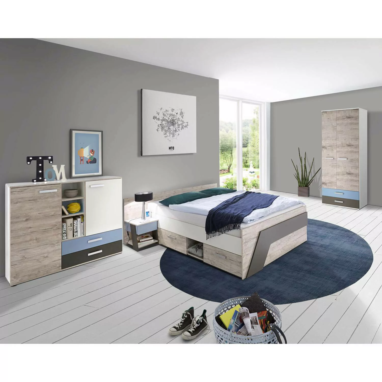 Lomadox Jugendzimmer Set mit Bett 140x200 cm mit Kleiderschrank LEEDS-10 in günstig online kaufen