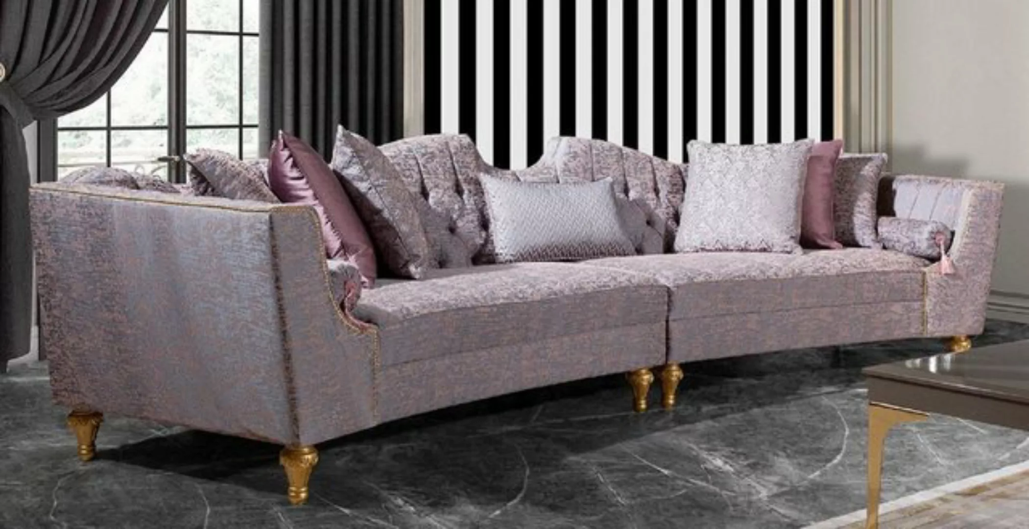 Casa Padrino Sofa Luxus Barock Sofa Rosa / Silber / Gold - Gebogenes Wohnzi günstig online kaufen
