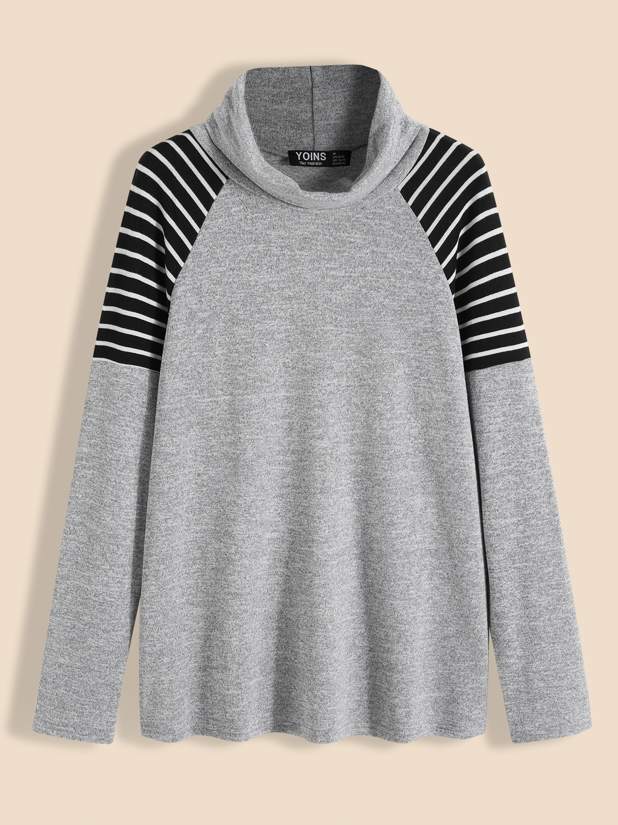 YOINS BASICS Graues Patchwork-High-Neck-Sweatshirt mit langen Ärmeln günstig online kaufen