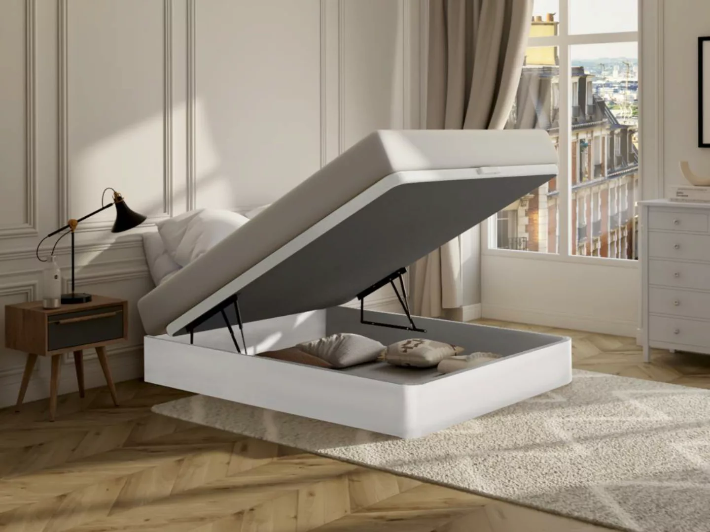 Bettgestell mit Bettkasten - 140 x 190 cm - Weiß matt - HESTIA von YSMÉE günstig online kaufen
