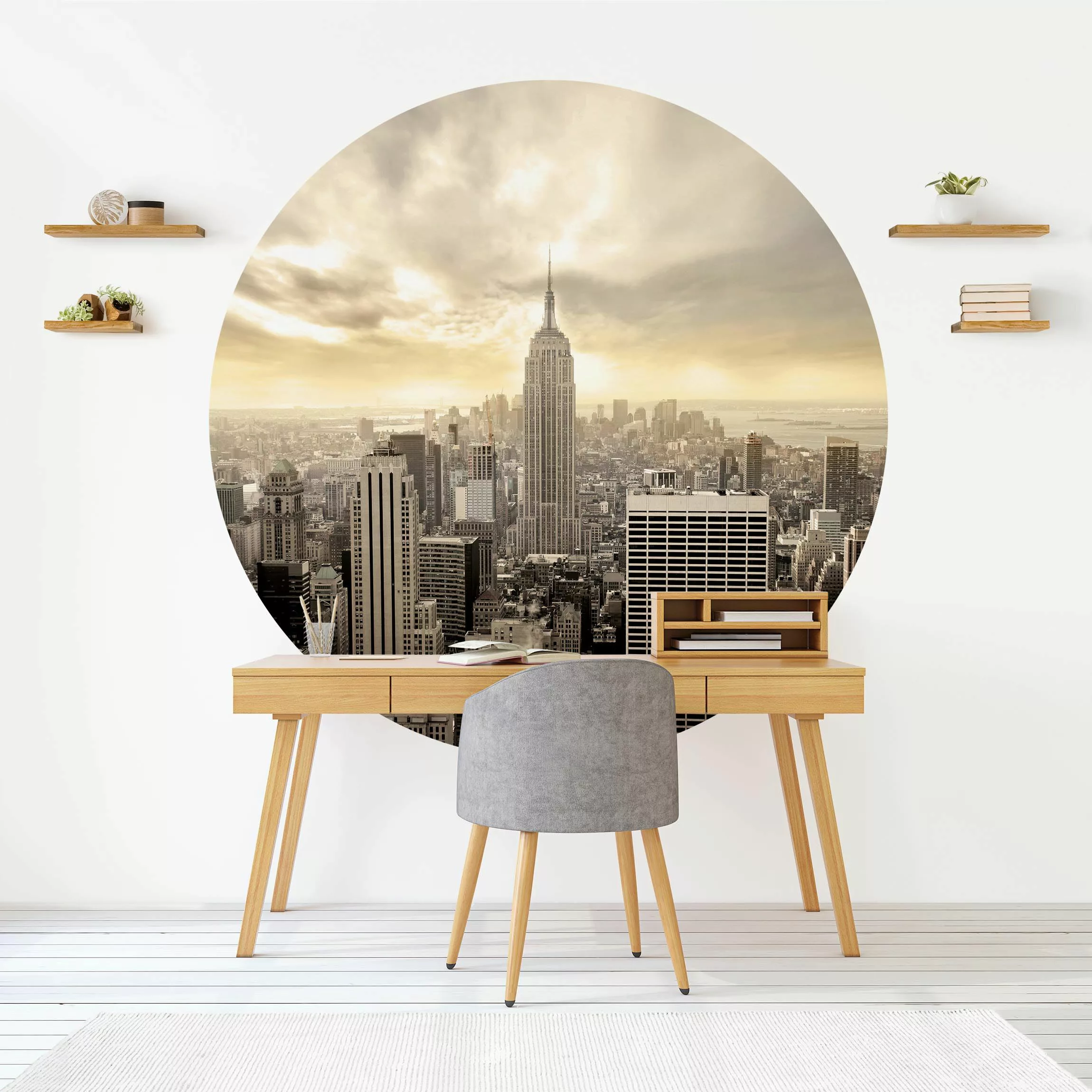 Runde Fototapete selbstklebend Manhattan Dawn günstig online kaufen