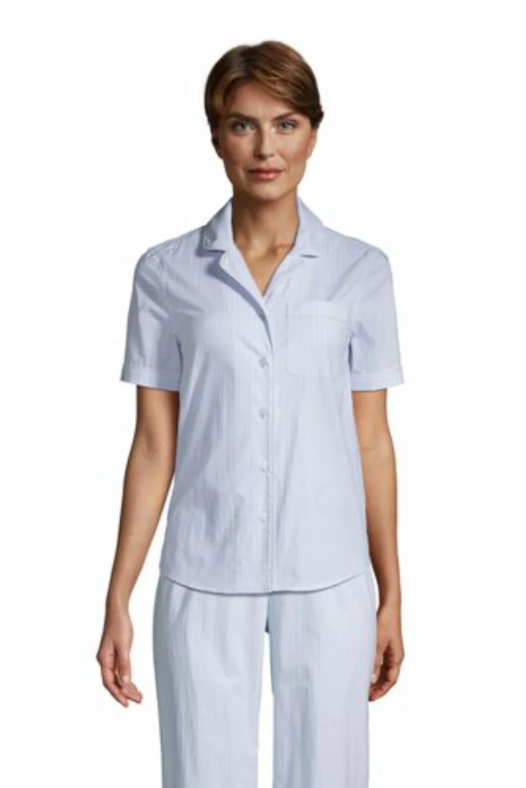 Popelin-Pyjamahemd, Damen, Größe: 48-50 Normal, Blau, Baumwolle, by Lands' günstig online kaufen