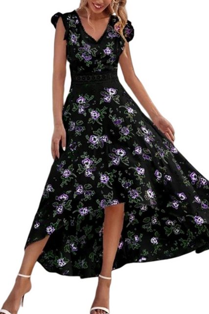 JDMGZSR Sommerkleid Sommerkleid mit V-Ausschnitt und ärmellosem Spitzenrock günstig online kaufen