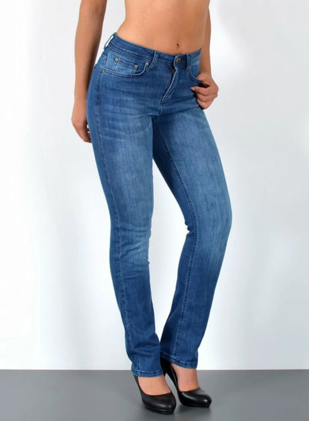 ESRA Straight-Jeans Damen Jeans Gerade hohe Leibhöhe Stretch-Jeans Damen Re günstig online kaufen