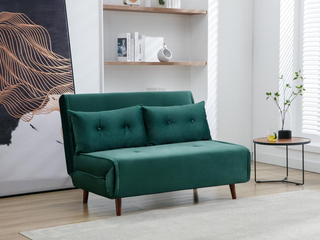 Sofa 2-Sitzer mit Schlaffunktion - Samt - Tannengrün - URIBIA günstig online kaufen