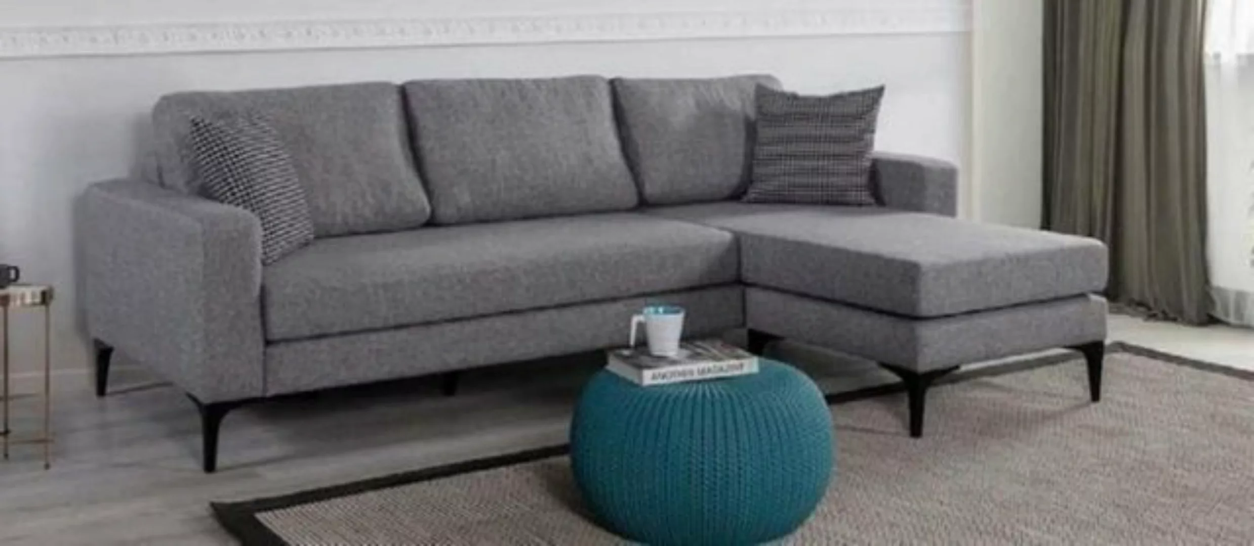 JVmoebel Ecksofa Wohnzimmer Set L-Form Grauer Sofa Polstermöbel Designe Cou günstig online kaufen