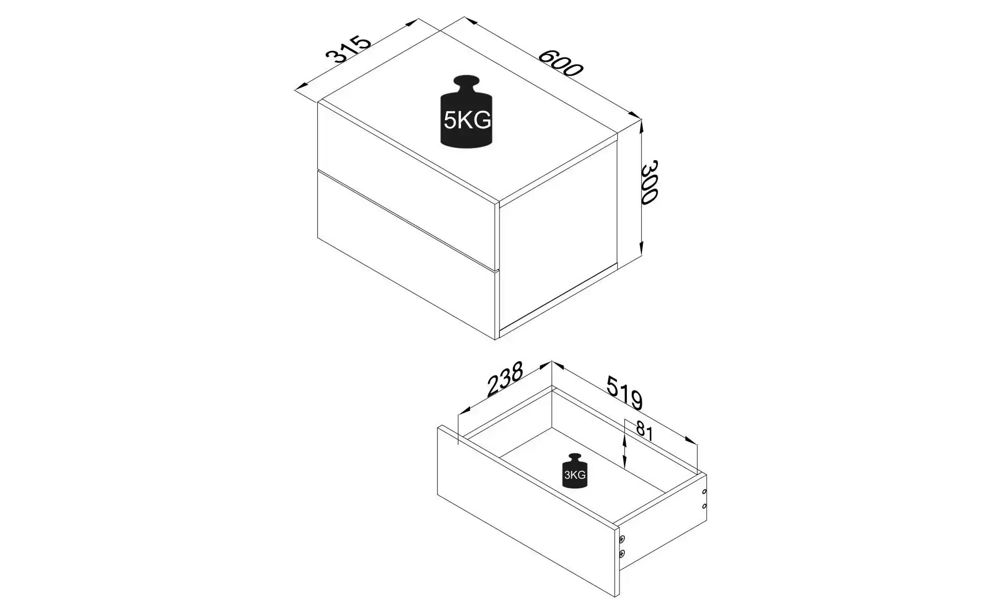 VCM Nachtkonsole "VCM Nachtschrank  Wandschublade  Wandboard  Nachttisch  M günstig online kaufen