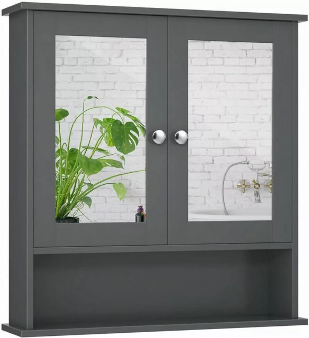 COSTWAY® Badschrank mit Spiegel wandmontage grau günstig online kaufen