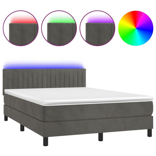 vidaXL Boxspringbett Bett Boxspringbett mit Matratze & LED Samt (140 x 190 günstig online kaufen