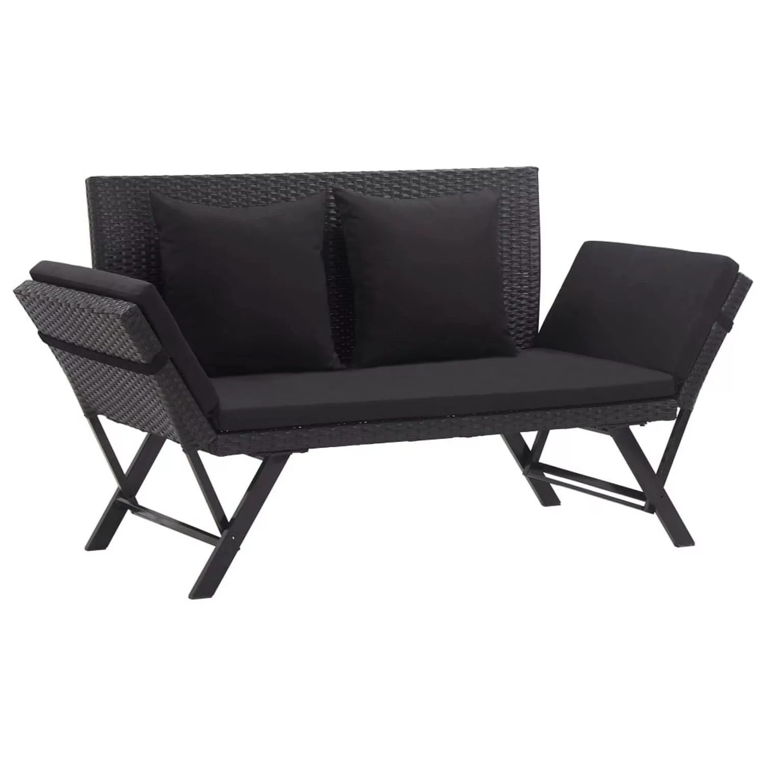 furnicato Gartenbank mit Auflagen 176 cm Schwarz Poly Rattan günstig online kaufen