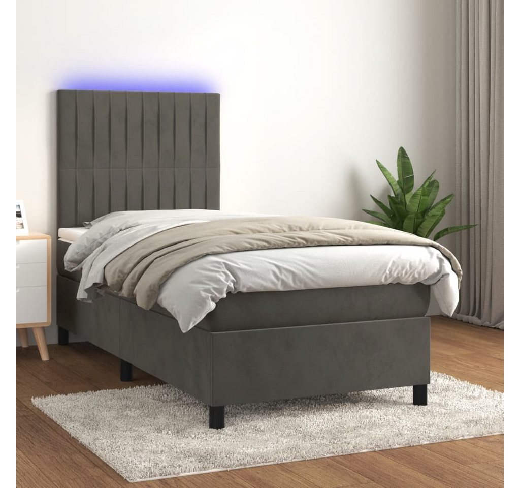 vidaXL Boxspringbett Boxspringbett mit Matratze LED Dunkelgrau 90x200 cm Sa günstig online kaufen