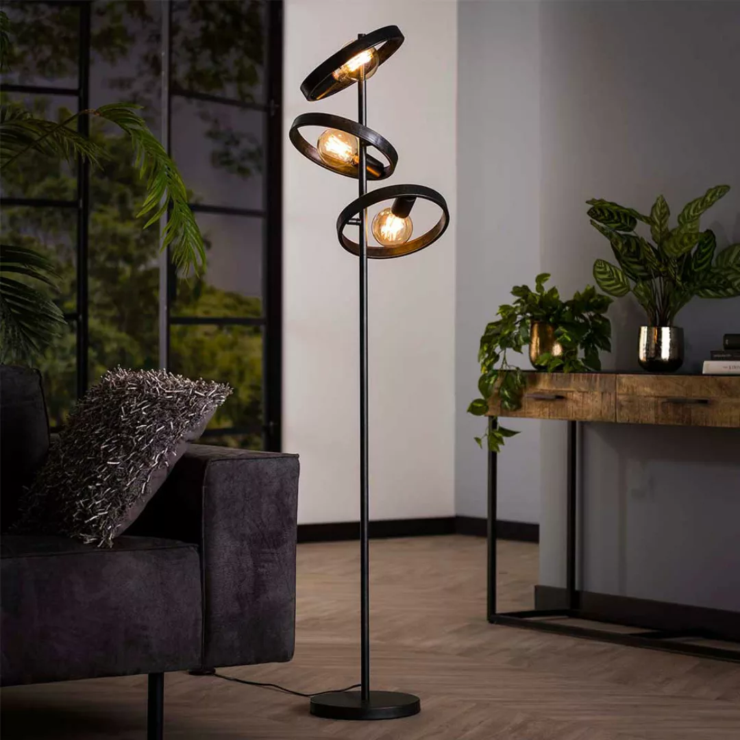 Industrial Metall Stehlampe in Schwarzgrau 155 cm hoch günstig online kaufen