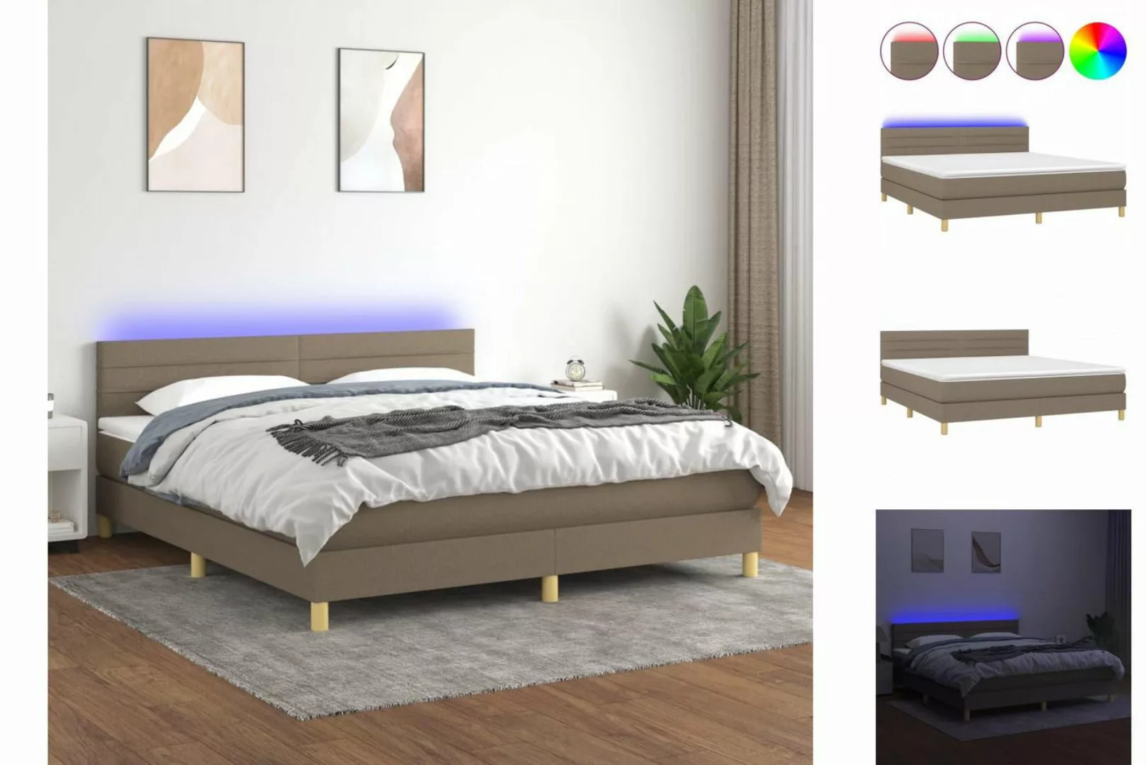 vidaXL Bettgestell Boxspringbett mit Matratze LED Taupe 160x200 cm Stoff Be günstig online kaufen
