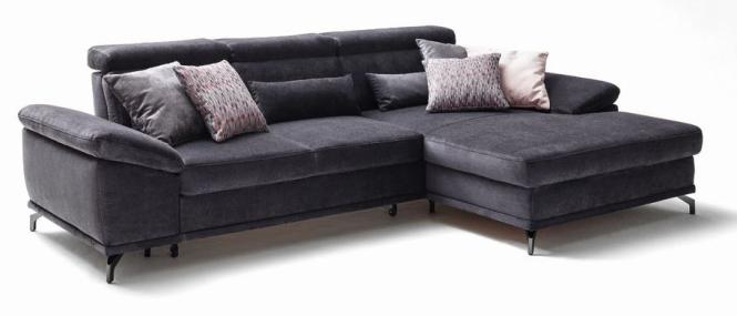 Ecksofa Schwarz mit Bettfunktion und Bettkasten Rechts 295 x 183 cm Candida günstig online kaufen