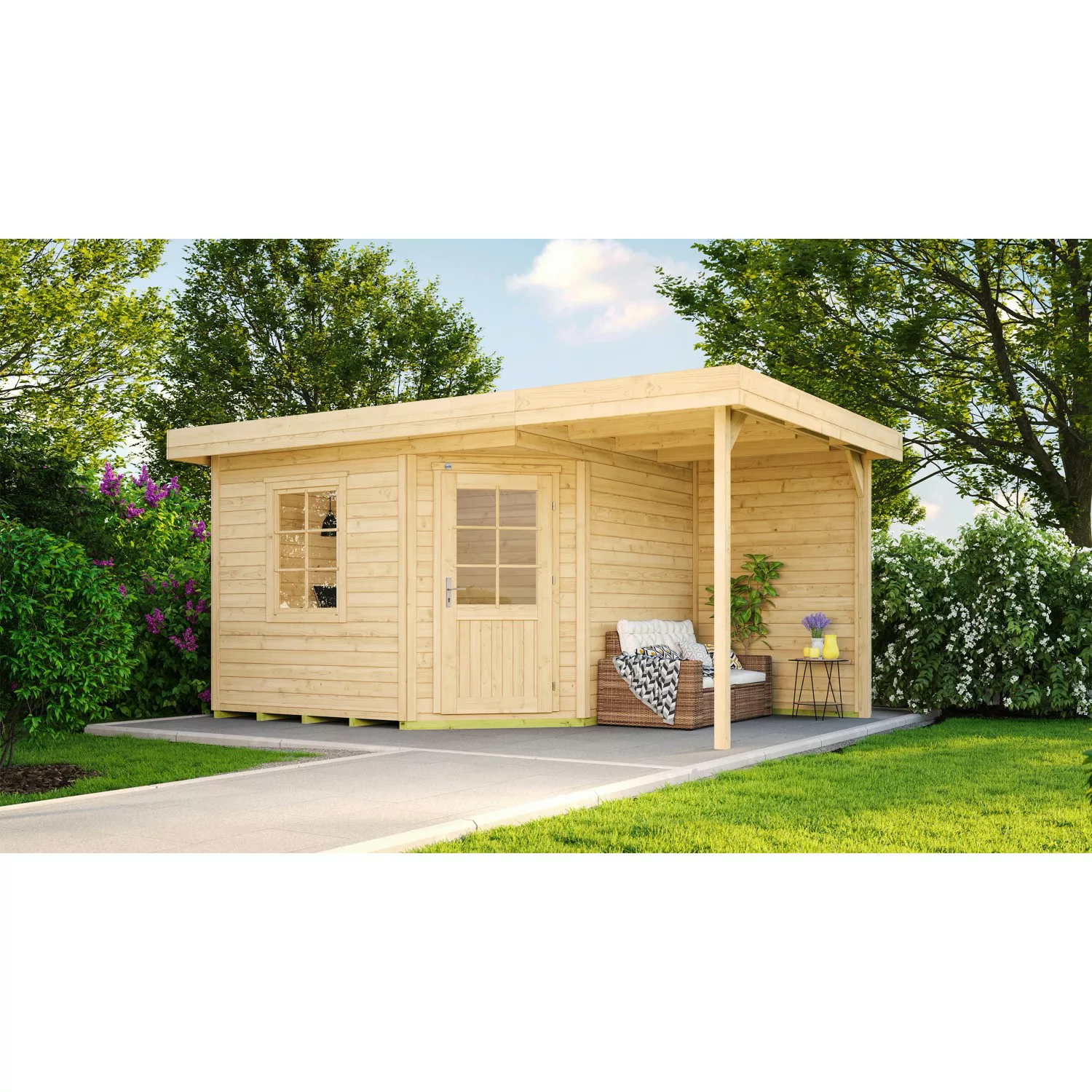 Weka Holz-Gartenhaus Flachdach Unbehandelt 397 cm x 279 cm günstig online kaufen