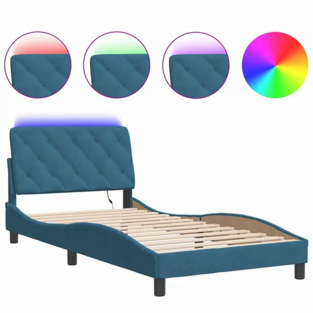 vidaXL Bett Bettgestell mit LED-Leuchten Blau 100x200 cm Samt günstig online kaufen