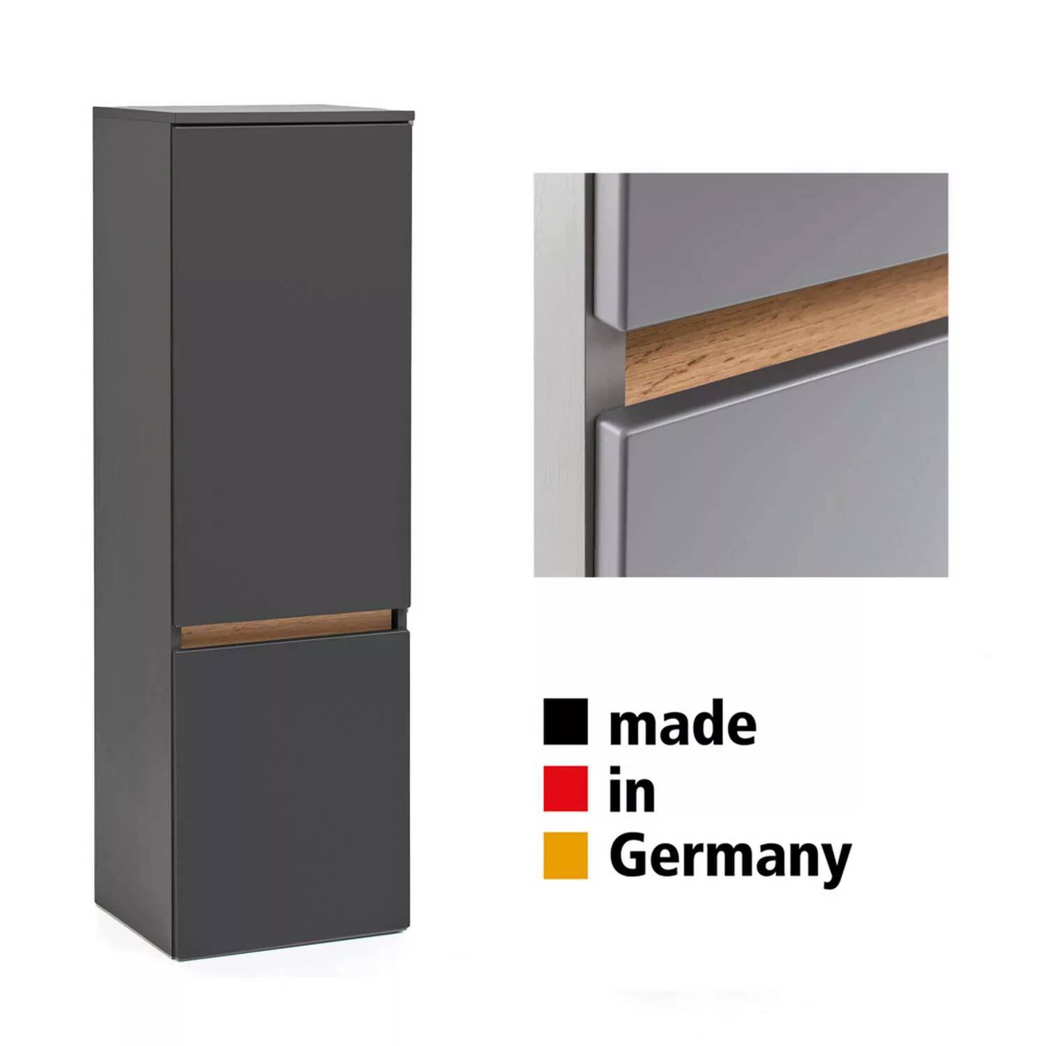 Badschrank 40 cm breit VIDAGO-03 in graphit mit Absetzung in Wotan Eiche Nb günstig online kaufen