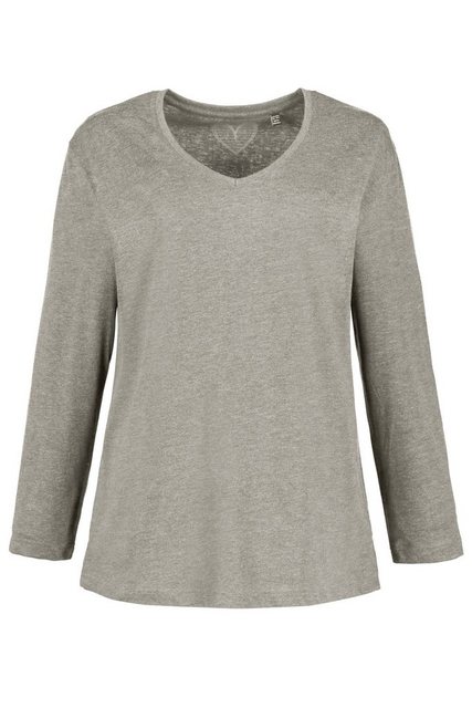 Ulla Popken Rundhalsshirt Shirt V-Ausschnitt Relaxed Langarm günstig online kaufen