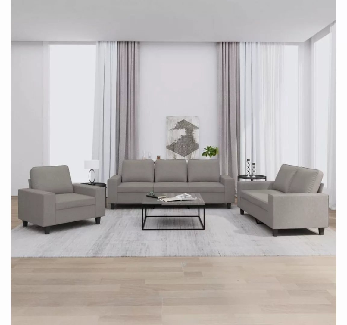 vidaXL Sofa Sofagarnitur Set mit Kissen Stoff, 3-tlg., Taupe günstig online kaufen