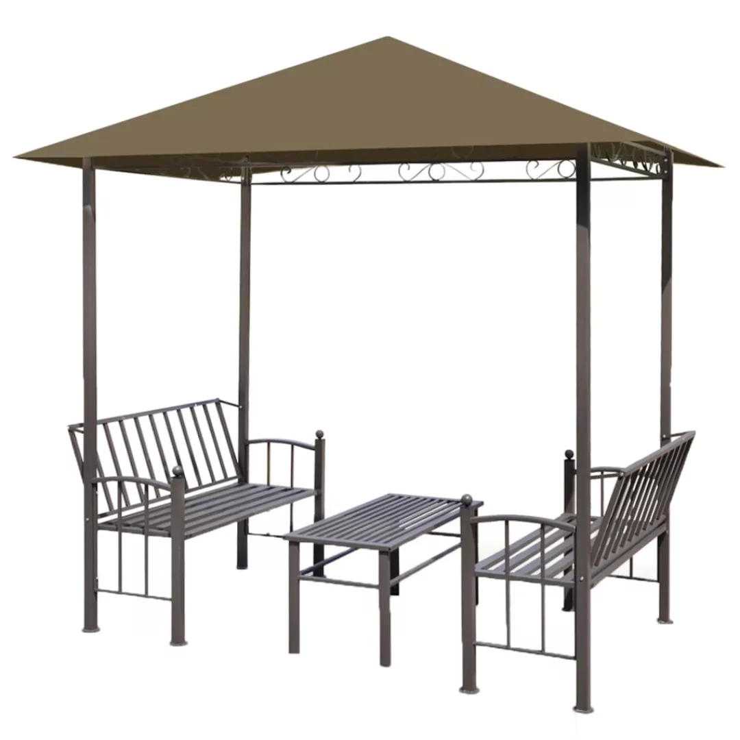 Gartenpavillon Mit Tisch Und Bänken 2,5x1,5x2,4 M Taupe 180 G/mãâ² günstig online kaufen