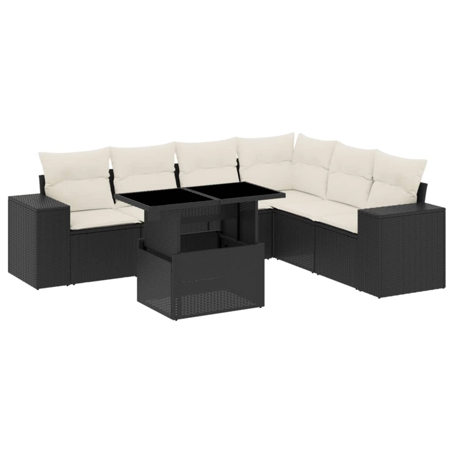 vidaXL 7-Tlg Garten-Sofagarnitur mit Kissen Schwarz Poly Rattan 3269186 günstig online kaufen