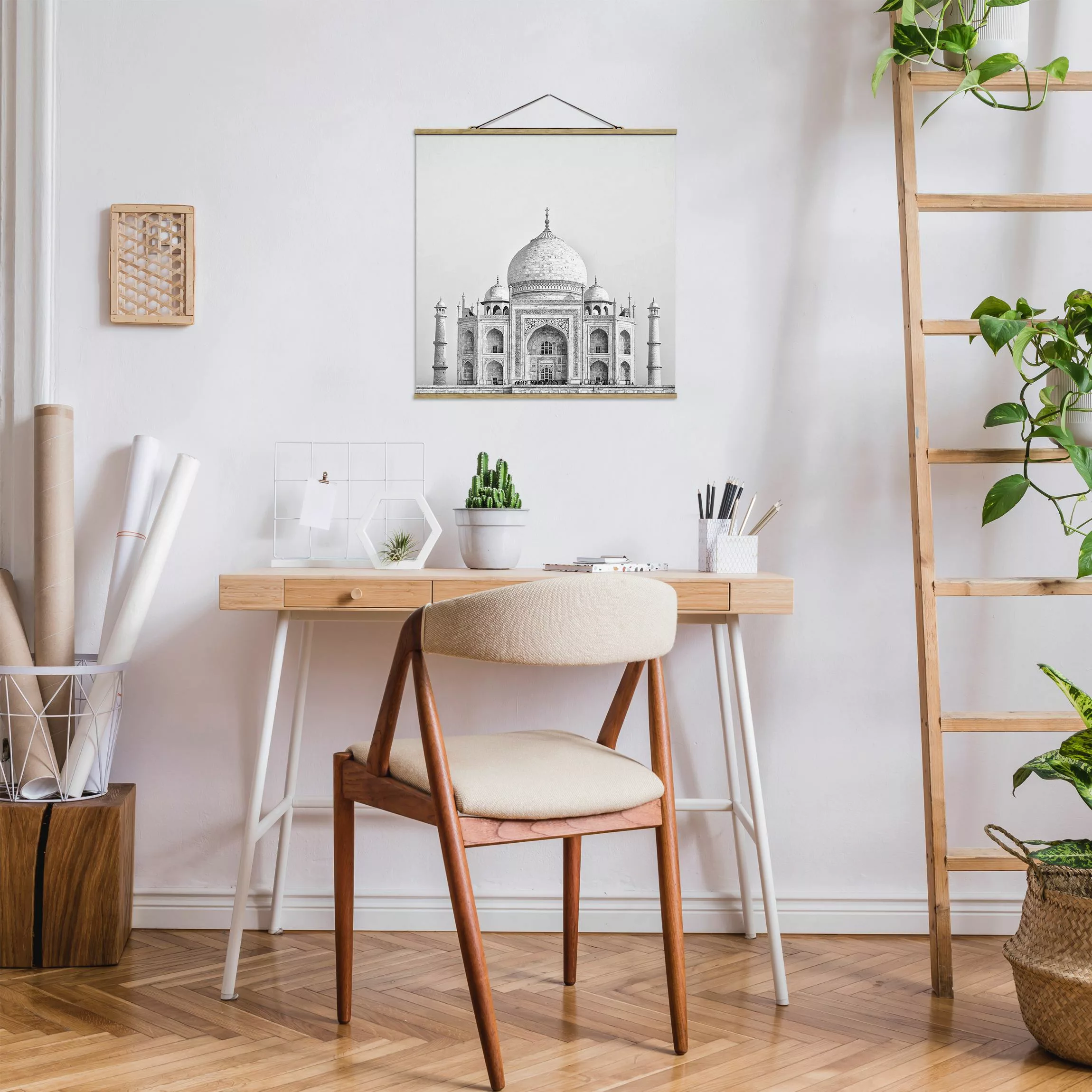 Stoffbild Architektur mit Posterleisten - Quadrat Taj Mahal in Grau günstig online kaufen