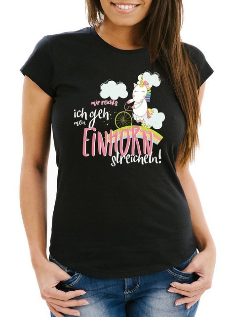 MoonWorks Print-Shirt Damen T-Shirt Einhorn auf Fahrrad "Mir reichts ich ge günstig online kaufen