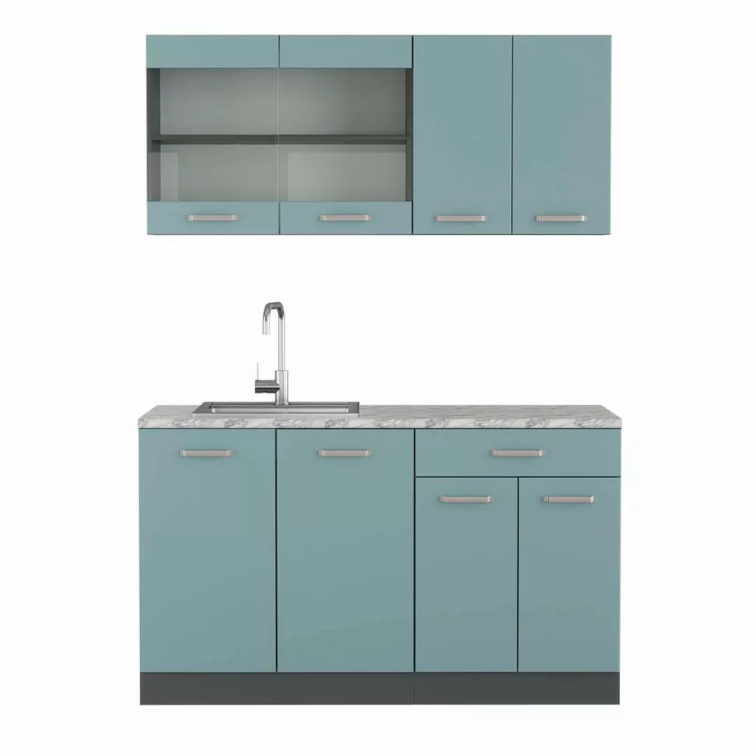 Vicco Küchenzeile R-Line, Blau-Grau/Anthrazit, 140 cm, günstig online kaufen