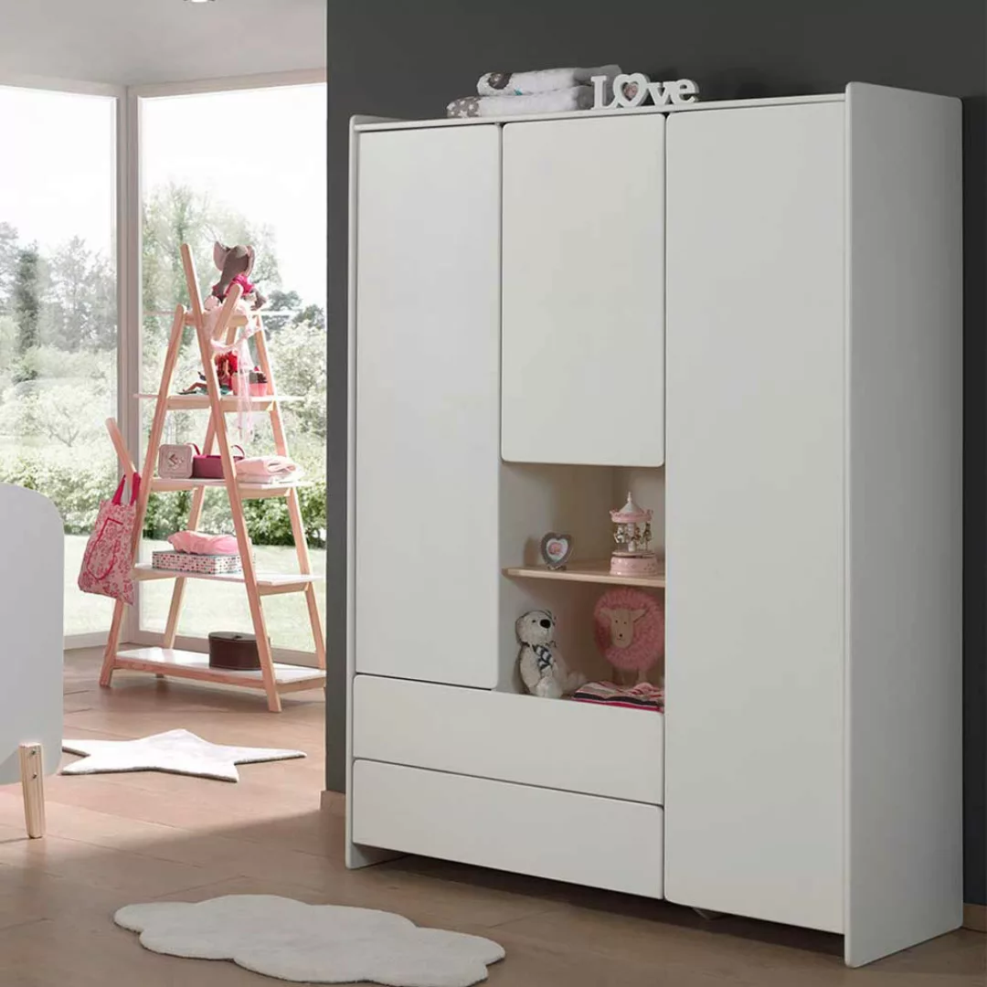 Kinderzimmer Kleiderschrank in Weiß 190 cm hoch günstig online kaufen