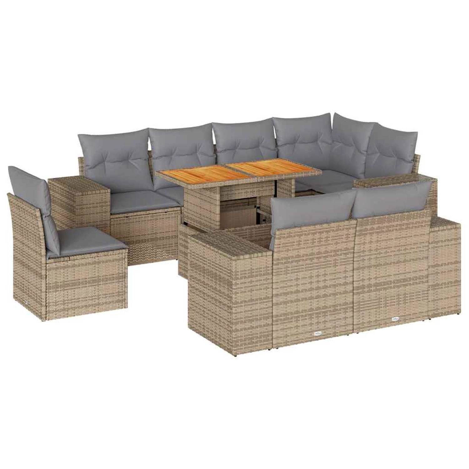 vidaXL 9-Tlg Garten-Sofagarnitur mit Kissen Beige Poly Rattan 3327391 günstig online kaufen