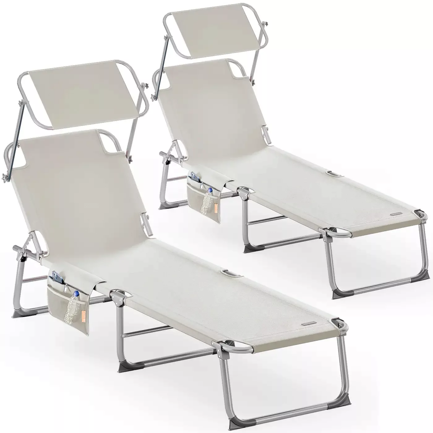 Sonnenliege Ibiza 2er-Set Creme 190x59x29cm Alu Sonnendach günstig online kaufen