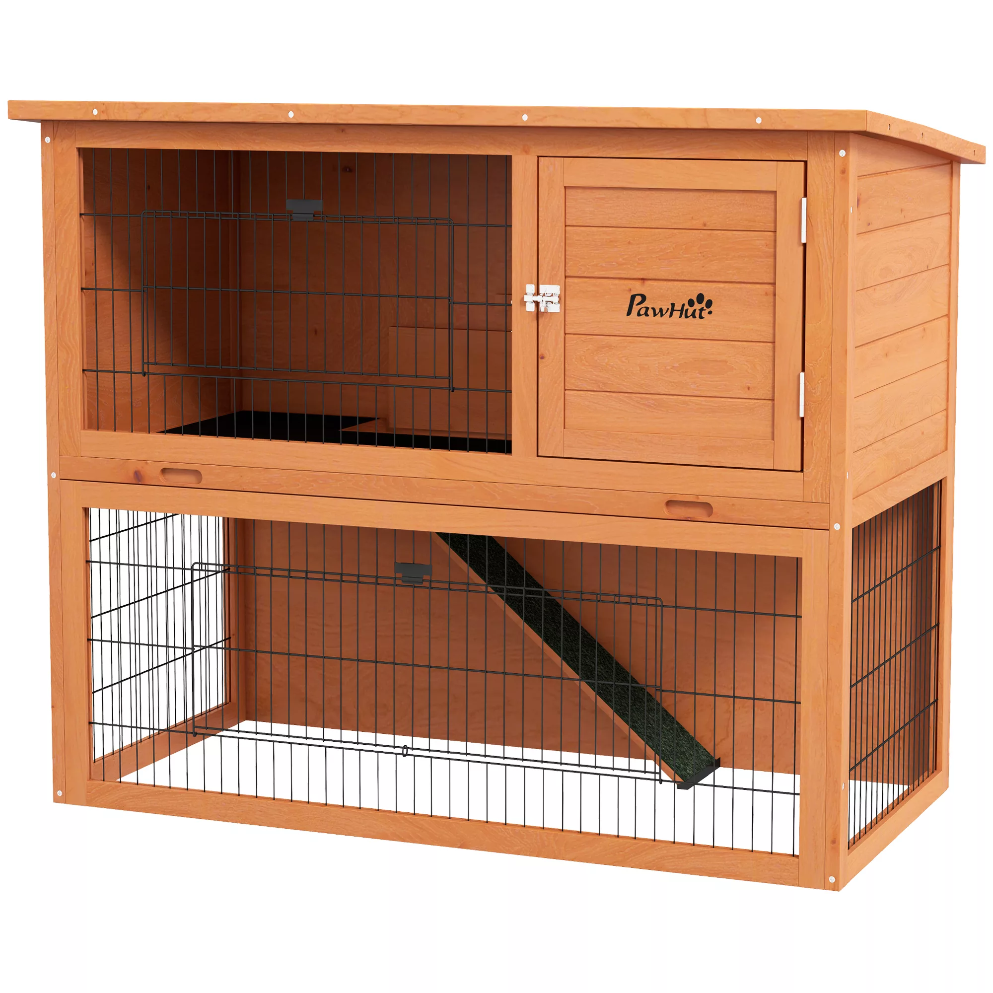 PawHut Kaninchenstall aus Holz 2-stöckiger Kleintierstall Kleintierkäfig mi günstig online kaufen