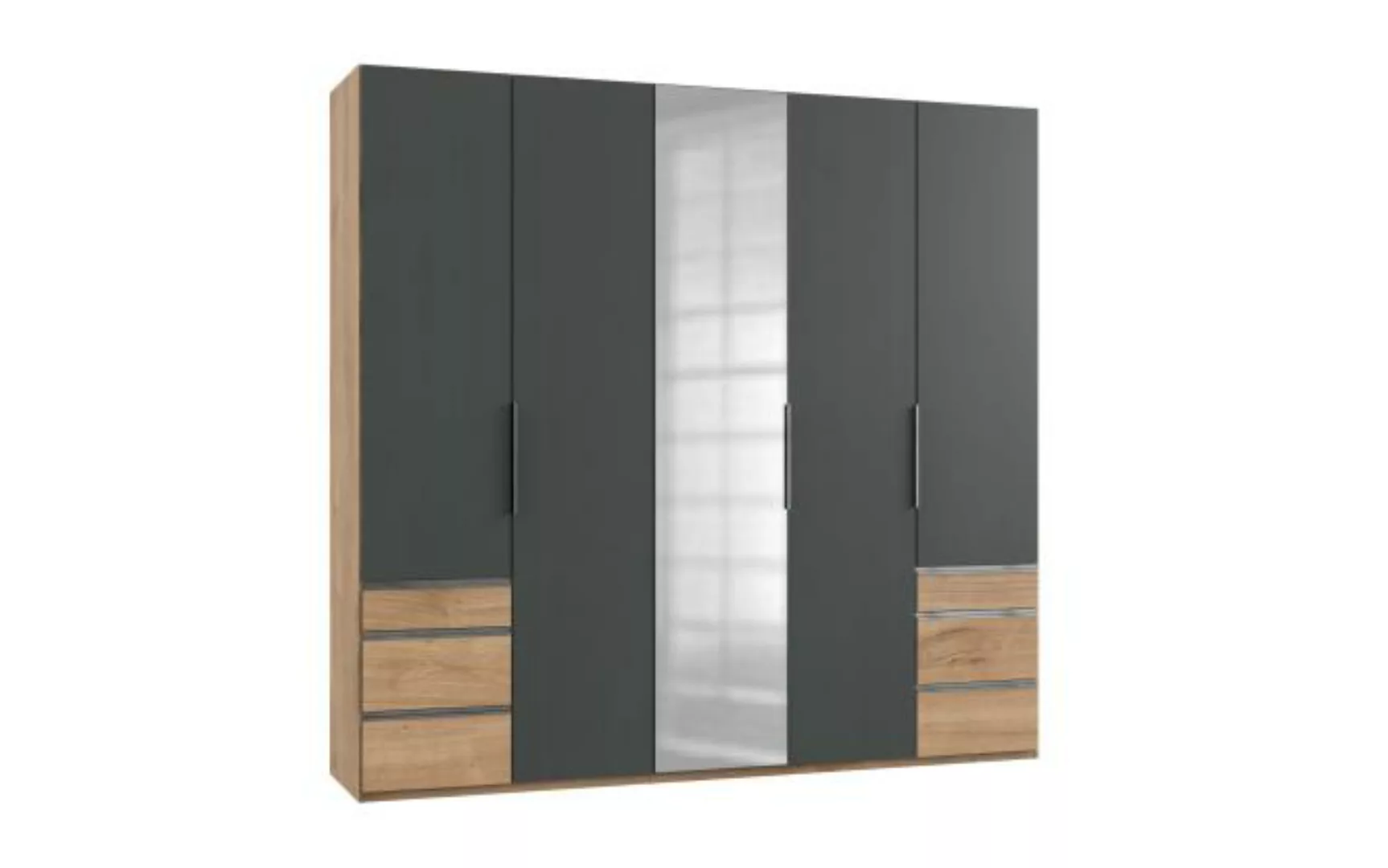 Drehtürenschrank mit Spiegel und Schubladen 250 cm breit Holzoptik Braun / günstig online kaufen