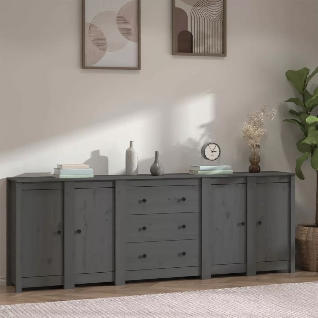 Vidaxl Sideboard Grau 230x35x80 Cm Massivholz Kiefer günstig online kaufen