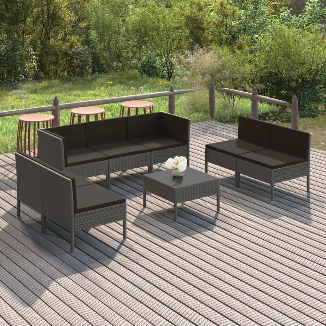 8-tlg. Garten-lounge-set Mit Auflagen Poly Rattan Grau günstig online kaufen