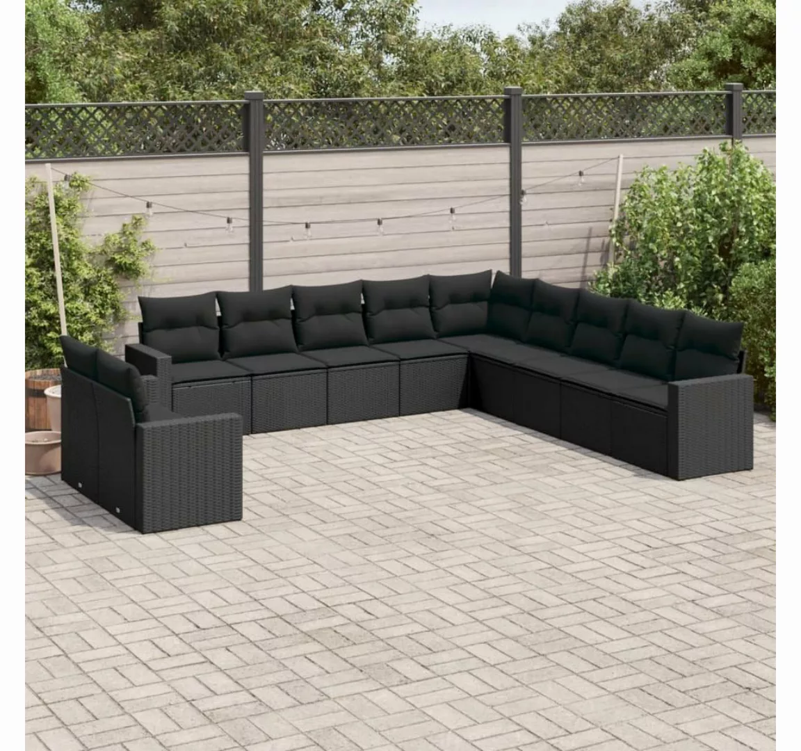 vidaXL Loungesofa 11-tlg. Garten-Sofagarnitur mit Kissen Schwarz Poly Ratta günstig online kaufen