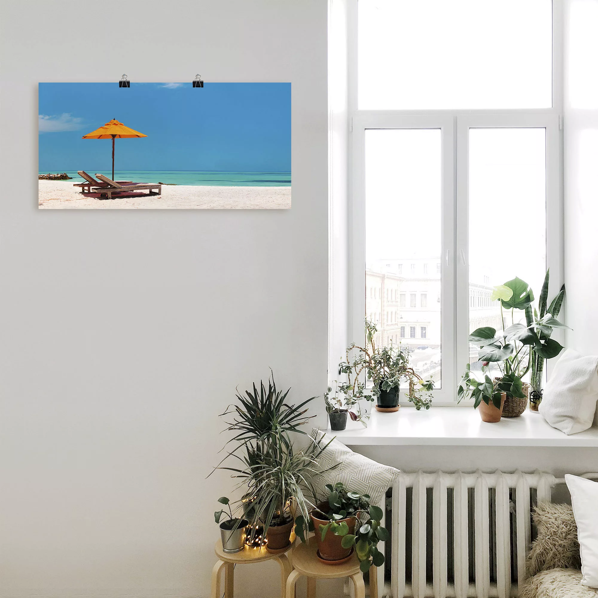 Artland Wandbild "Liegestuhl Sonnenschirm Strand Malediven", Strand, (1 St. günstig online kaufen