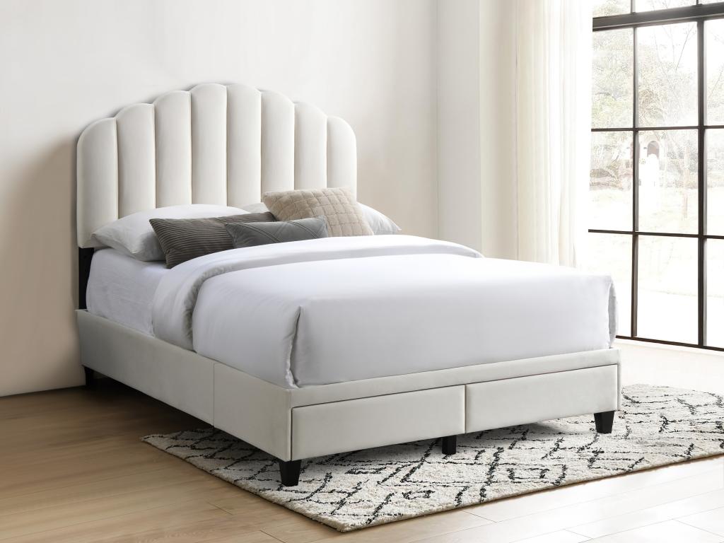 Bett mit Schubladen - 160 x 200 cm - Samt - Elfenbeinfarben - ILISIO günstig online kaufen