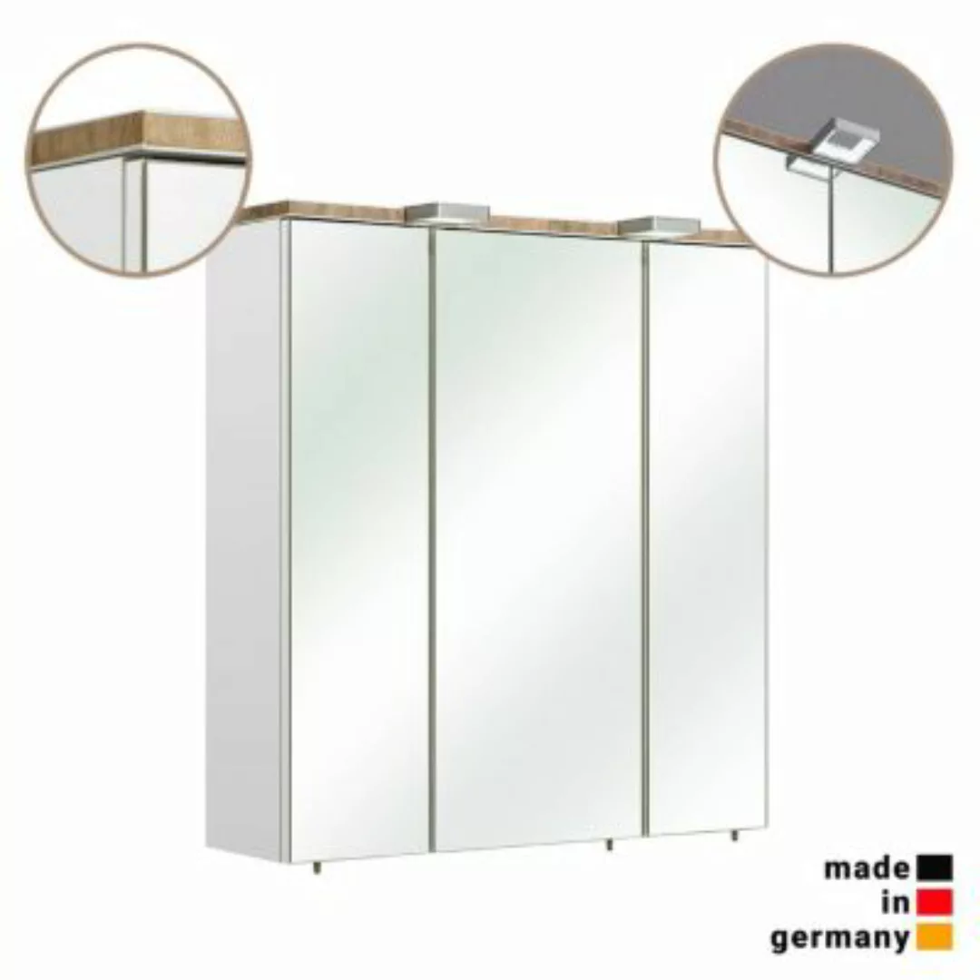 Lomadox Badezimmer Spiegelschrank DOVER-66 in Weiß Glanz mit 3D Kante in Ri günstig online kaufen