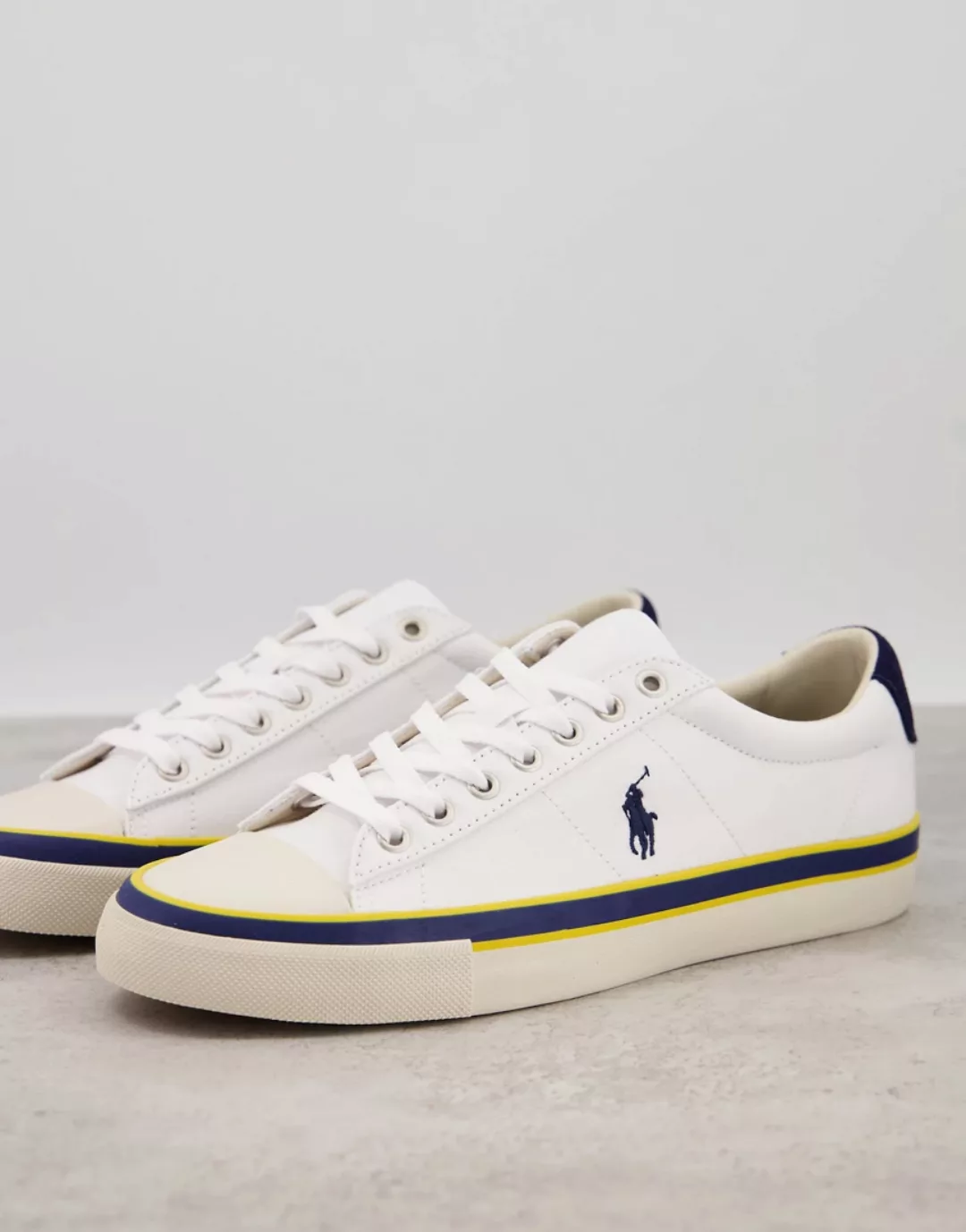 Polo Ralph Lauren – Leinen-Sneaker in Weiß mit Polospieler-Logo günstig online kaufen