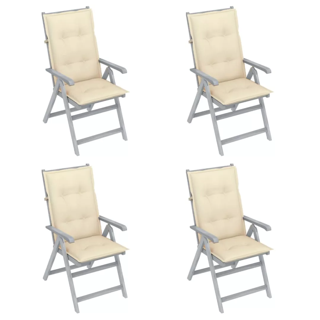 Verstellbare Gartenstühle 4 Stk. Mit Auflagen Massivholz Akazie günstig online kaufen