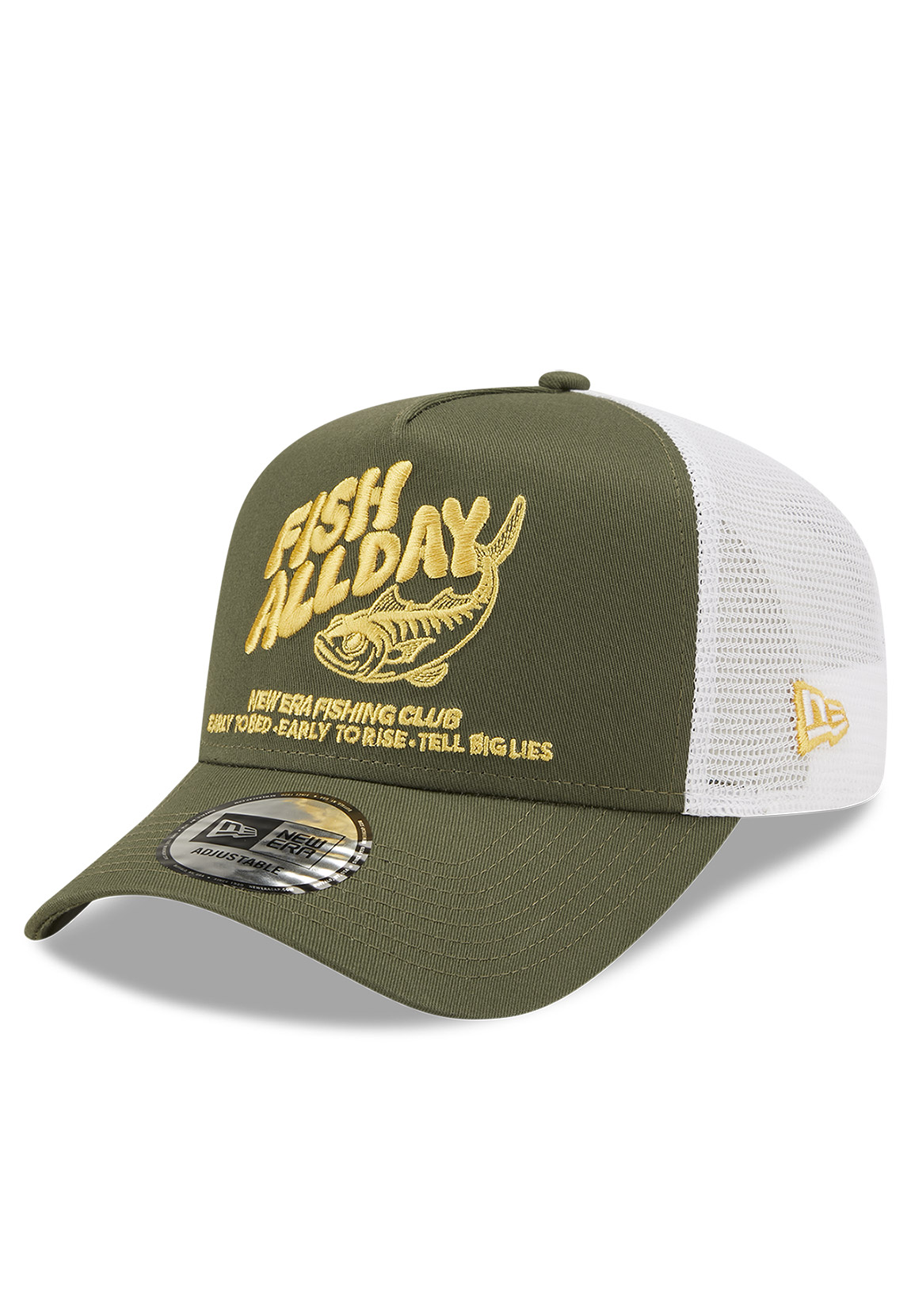 New Era Fishing Trucker Adjustable Cap FISH ALLDAY Khaki Weiß günstig online kaufen