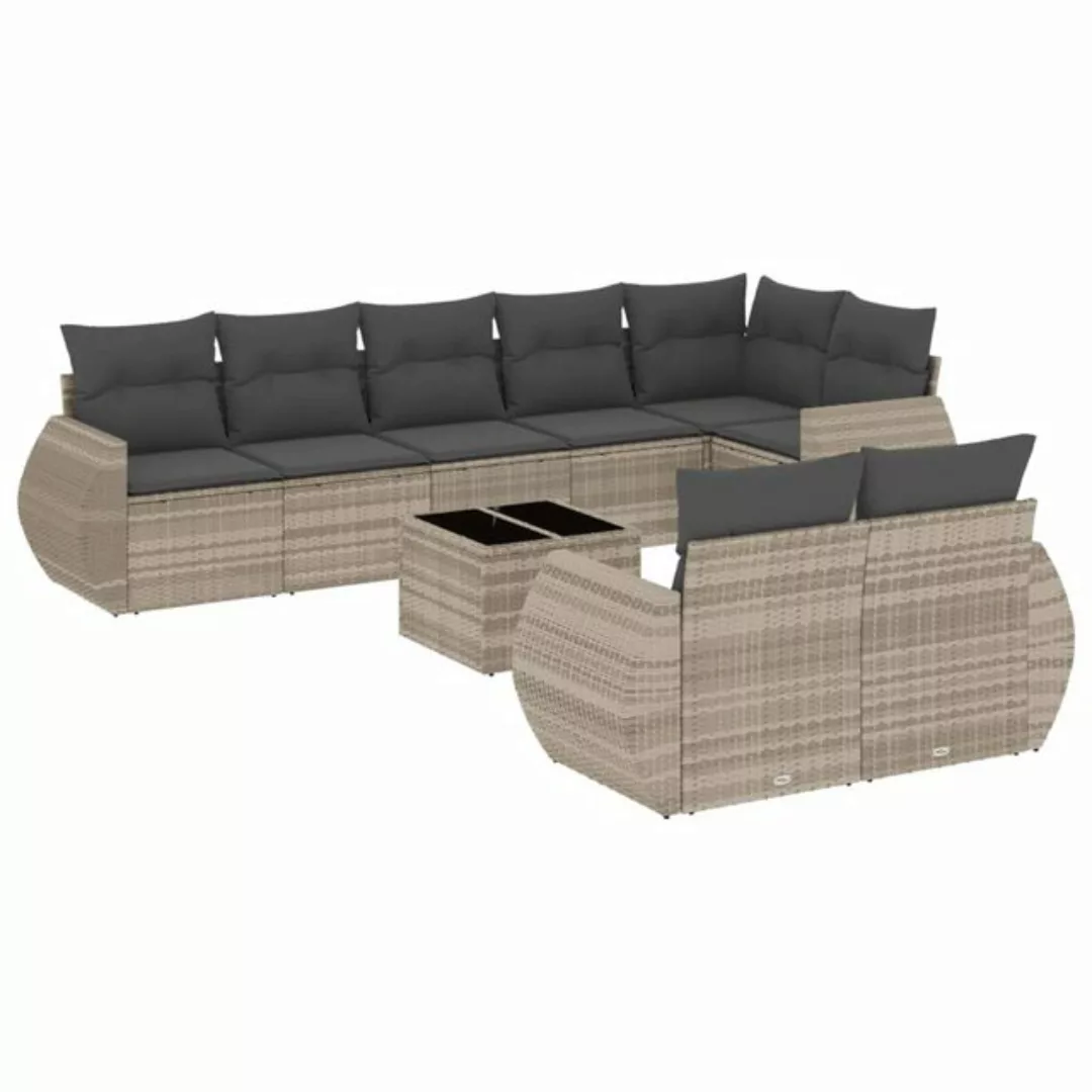 vidaXL Sofaelement 9-tlg. Garten-Sofagarnitur mit Kissen Hellgrau Poly Ratt günstig online kaufen