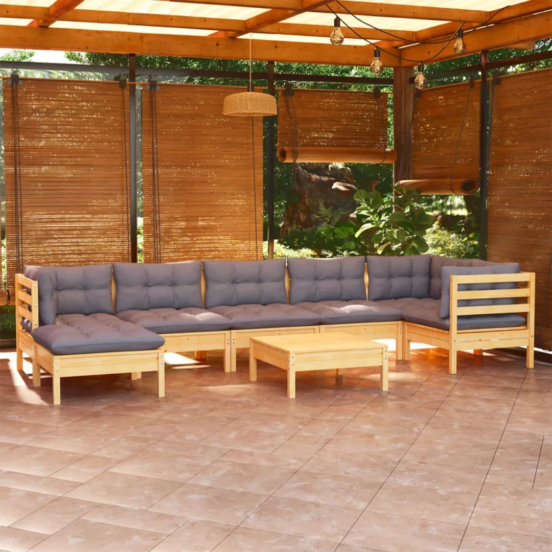 8-tlg. Garten-lounge-set Mit Grauen Kissen Kiefer Massivholz günstig online kaufen