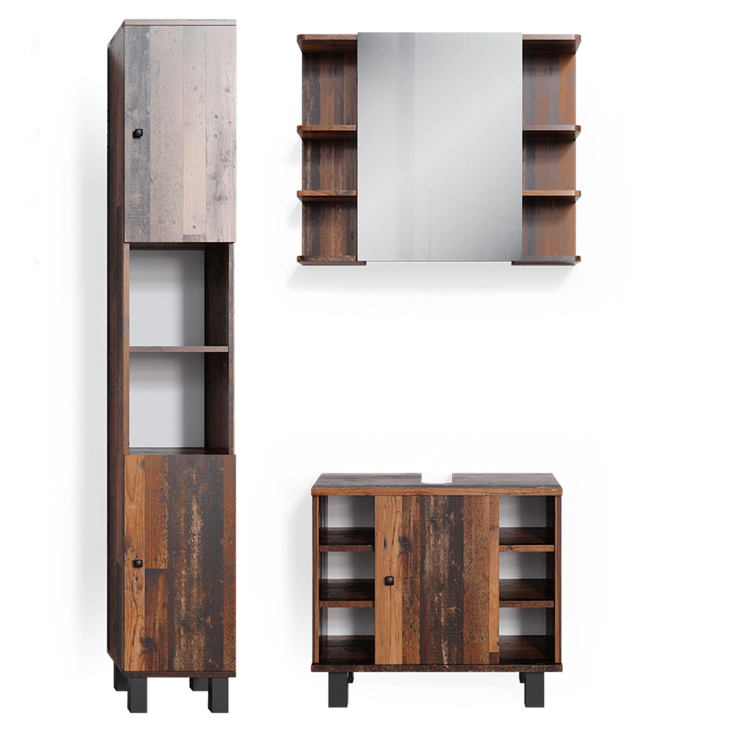 Vicco Badmöbel-Set Fynn Antikholz 3 Teile mit Hochschrank günstig online kaufen